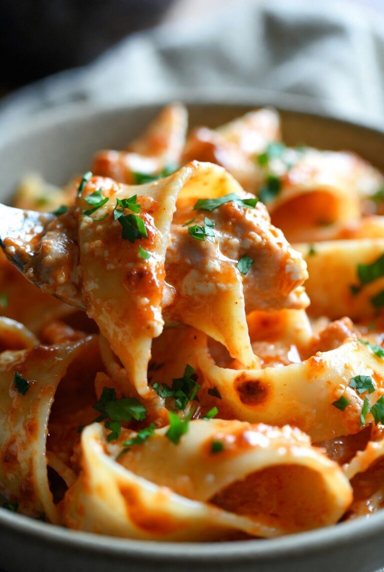 Baked feta pasta with creamy melted feta cheese, roasted tomato sauce, and shell pasta garnished with fresh herbs